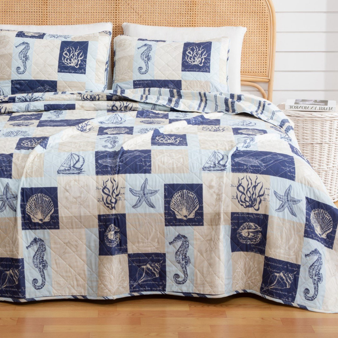 Coastal Patchwork Reversible Quilt Set with Shams FreshFolds 