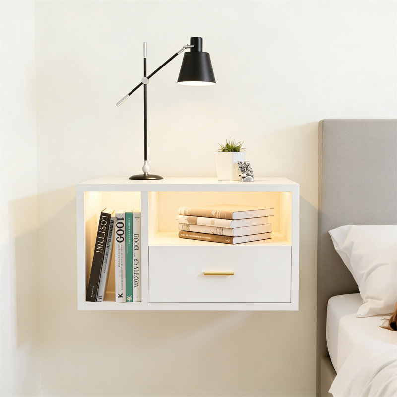 46.5cm W Manufactured Wood Bedside Table, White