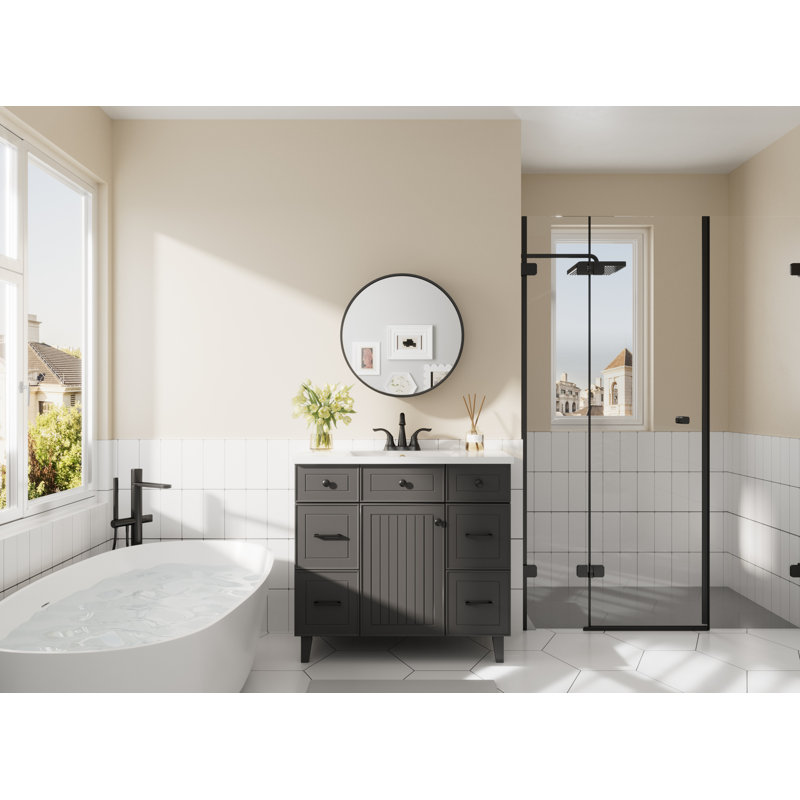 Pharmacie murale ronde avec tablettes Gervon, Noir, noir, noir, noir, H 20 po x l 20 po x P 6 po