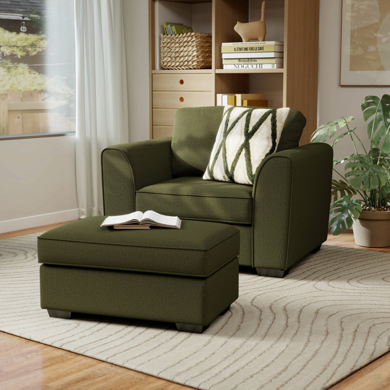 Ensemble de salon 2 pièces, fauteuil et repose-pieds avec revêtement en chenille Mosswood