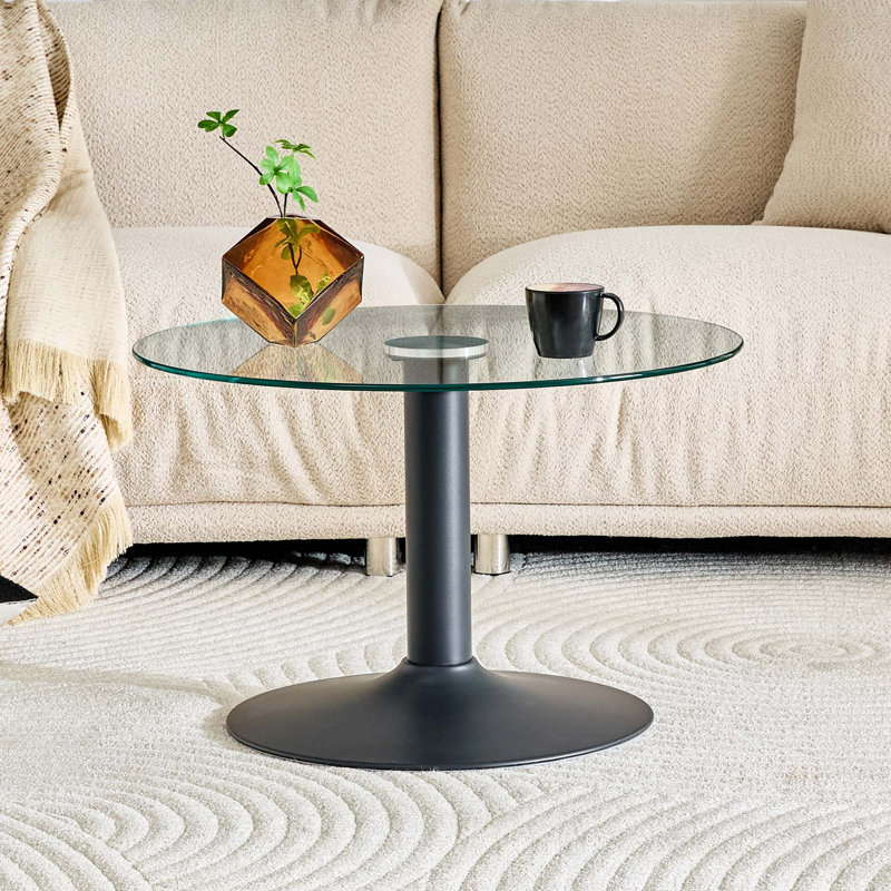Round Tempered Glass Coffee Table with Light Luxury Design, Transparent;Black
