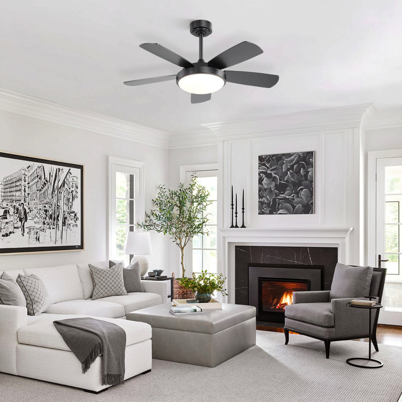 42 Inch Black Ceiling Fan With 22W LED Light And Remote Control MDF Blades Reversible DC Motor, Black