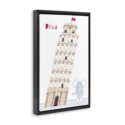 Éléphant et tour penchée, cadre flottant de Pise, design par Carla Daly