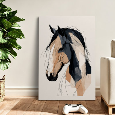 Modern Abstract Abstract Horse Portrait Canvas Wall Art Wrapped Print 24x16 Inch - Living Room Decor