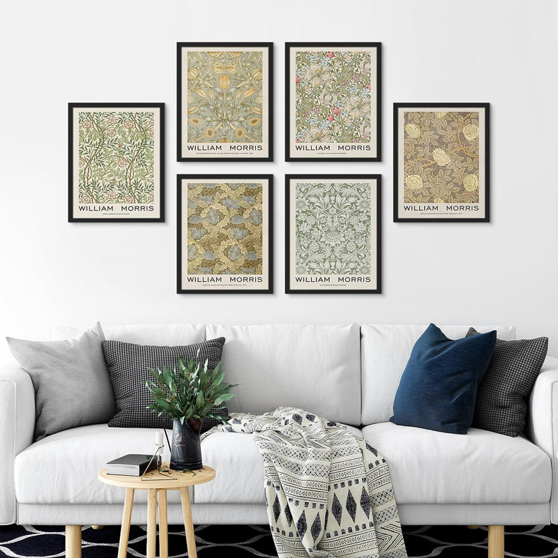 " Poster William Morris Botanical Floral " 6 - Pieces, Black Framed, 16" H x 12" W x 1" D