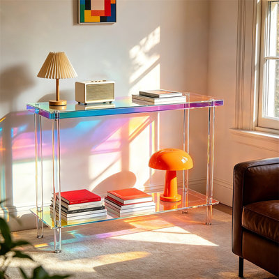 Table console à deux niveaux en acrylique irisé