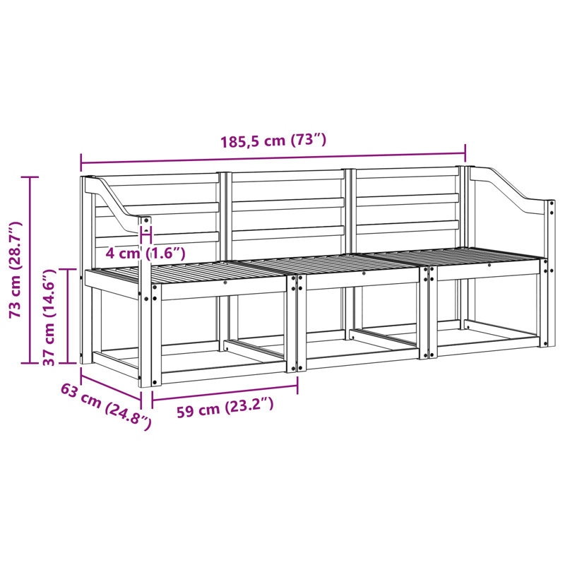 185.5cm Wide Patio Sofa