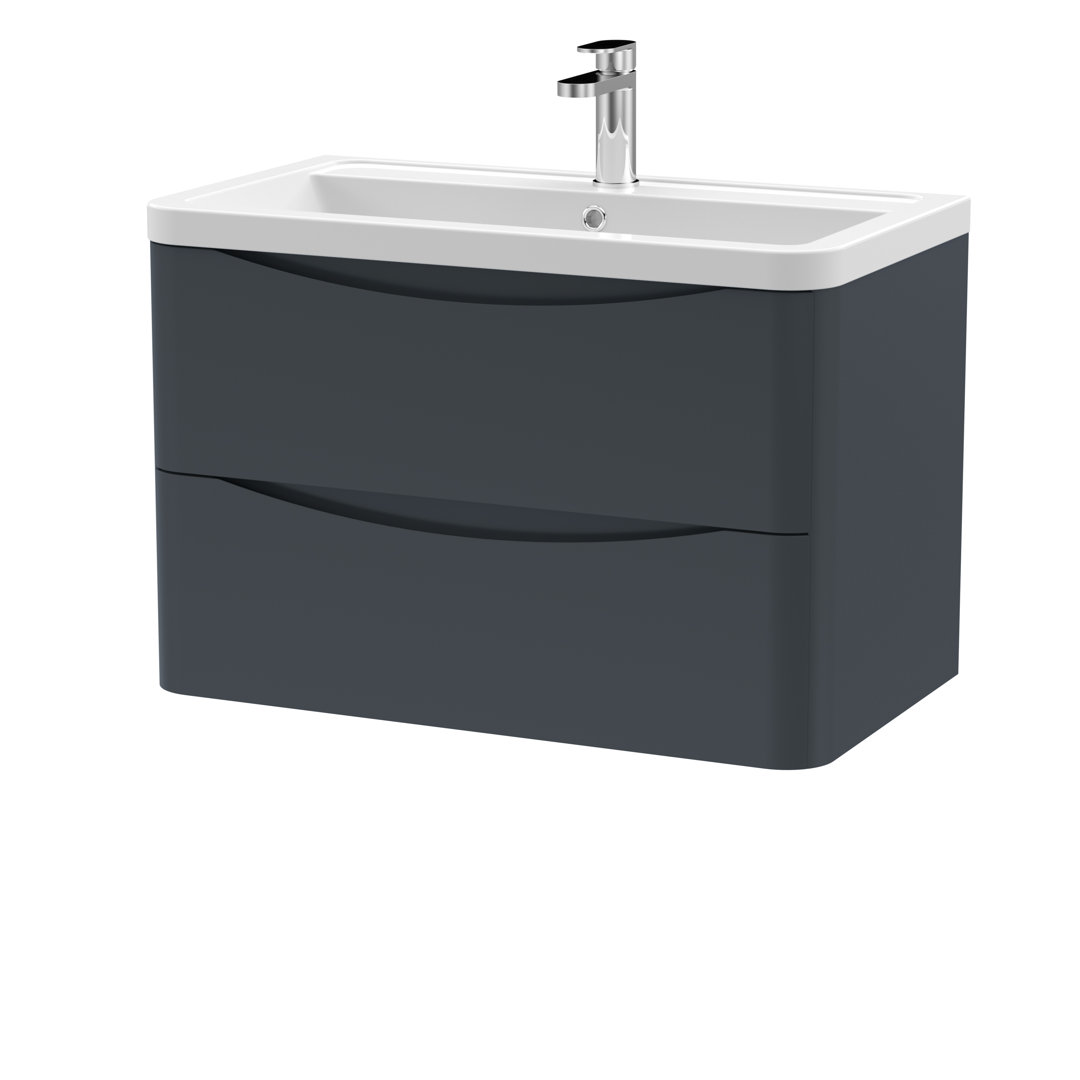 Nuie Soft Black Lunar Satin Wall Hung 2 Drawer Vanity Unit And Ceramic Basin | | Mdf | 800Mm - Image 3