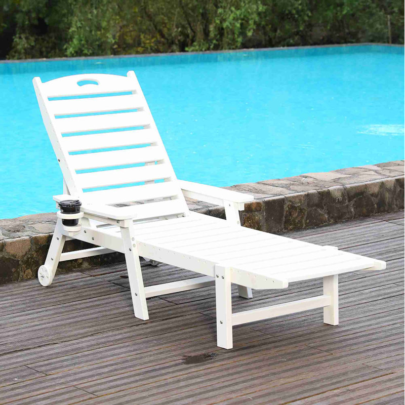 Outdoor Lounge Chairs with 4-Position Adjustable Backrest, White