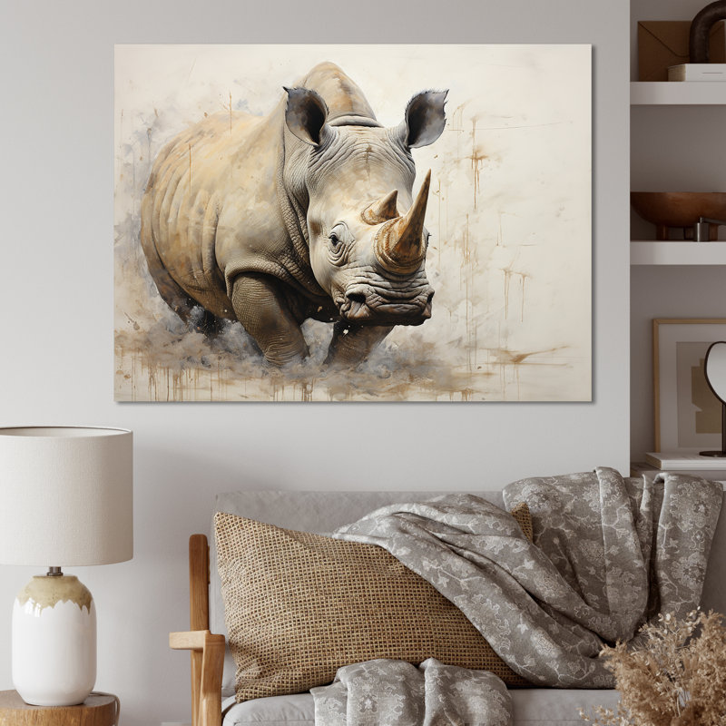 Puissant rhinocéros fort, Toile tendue, H 34 po x l 44 po