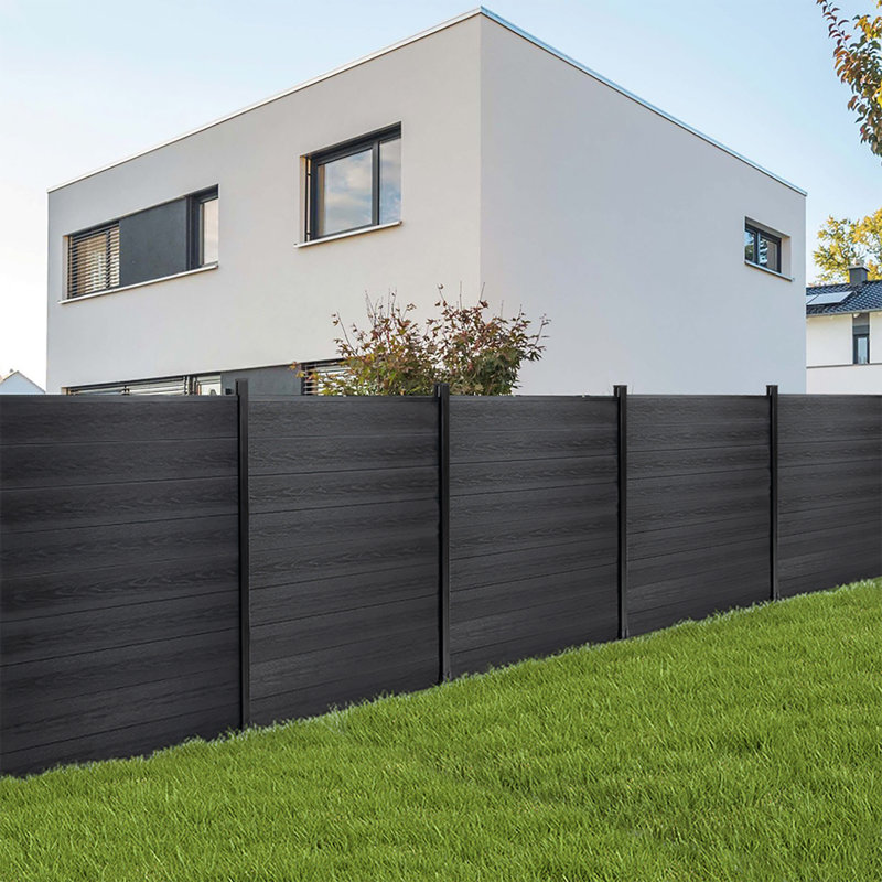 6Ft H Composite Privacy Fence Panels With Post, 6Ft.H x 6Ft.W, Black