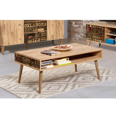 Modern 2-Tier Coffee Table with Storage, 43.3 x 17.7 x 23.6 inches | 100% Melamine Coated Particle Board, 0.7 inches Thick, Hornbeam Legs, UV Coating | Stylish & Functional for Living Room