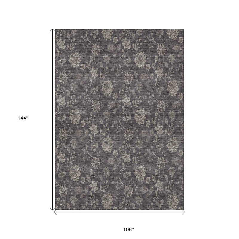 Tapis extérieur lavable floral taupe et beige 9 pi x 12 pi