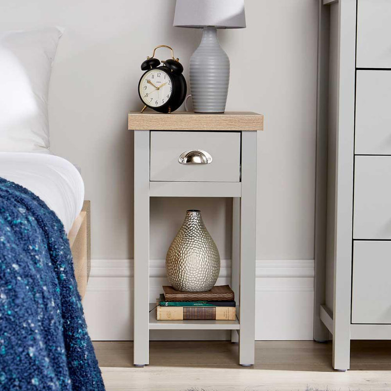 Ashmoore 1 Drawer Compact Bedside Occasional Lamp Side Table 36mm Thick Top, Grey