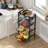 Fruit Basket for Kitchen, 4-5Tier Slide Out Metal Storage Baskets Carts Organizers Drawers with Wood Top and Handle with Rolling Wheels for Snacks Vegetables