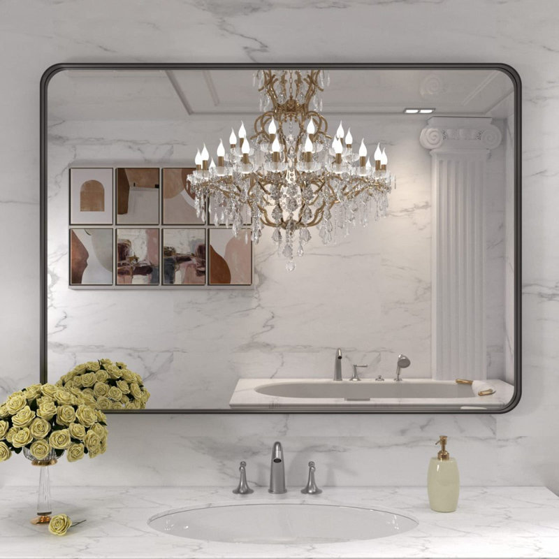 Black Aluminium Frame Bathroom Mirror, 29.93" x 39.93"