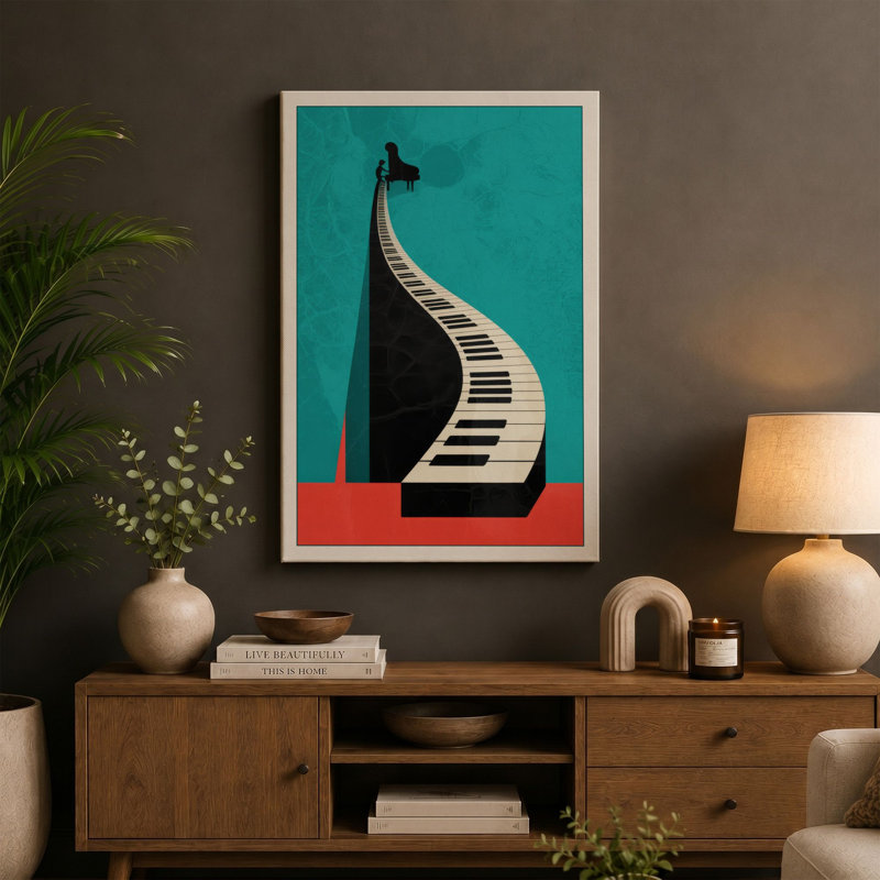 Piano Rising Modern 1 Piece Wrapped Canvas Wall Art, 30x20 - 76.2 x 50.8 cm, Terracotta Border