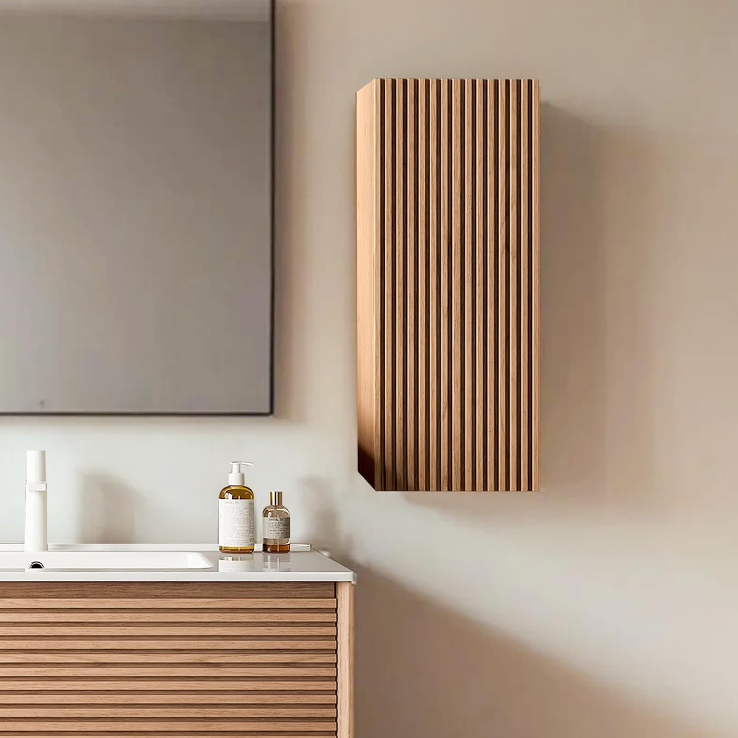 Ebern Designs 12-Inch Floating Bathroom Vanity Side Cabinet with a Door and a Shelf | Wayfair