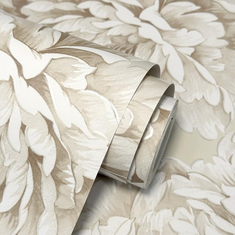 Imogen Floral Mono Luxury Wallpaper, Beige