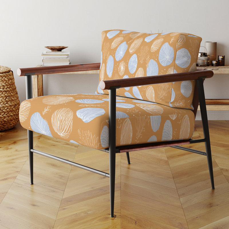 Chaise rembourrée Coastal, Bras ronds bruns