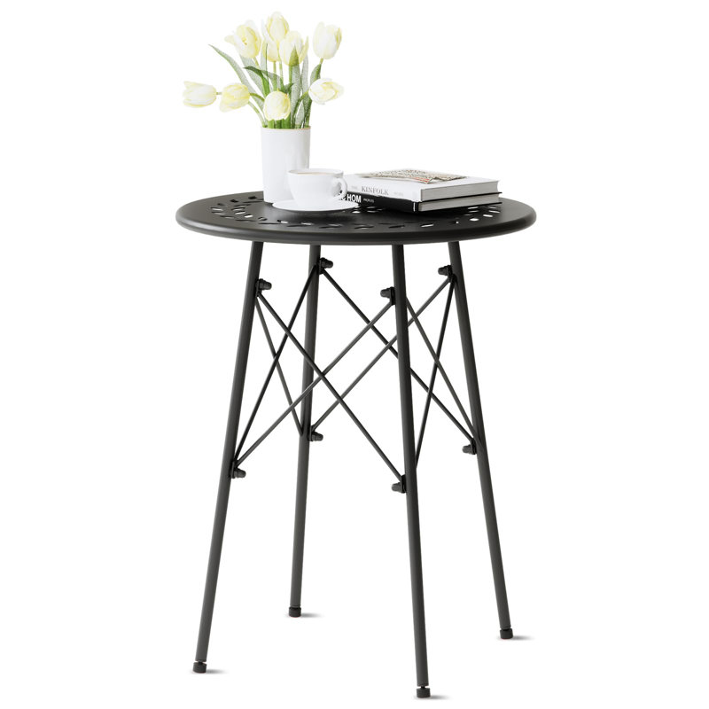 Black Metal Round Weatherproof Side Table for Patio and Garden