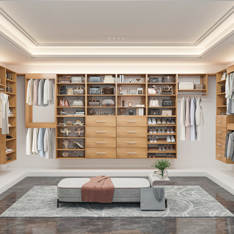 Système de garde-robe modulaire, design polyvalent et personnalisable pour un rangement et une organisation efficaces, en bois