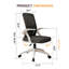 Chaise de bureau ergonomique à dossier haut en maille, hauteur réglable, pivotante, accoudoirs relevables, soutien lombaire, noir et blanc-105181108