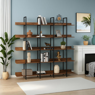 Bibliothèque à 5 niveaux avec bureau ouvert, tablette de style industriel rétro avec structure en métal