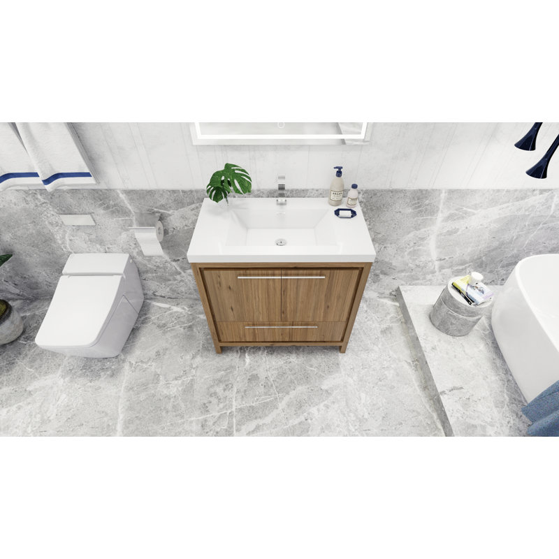 Ensemble de meuble-lavabo simple 36 po Alsadig, Chêne naturel