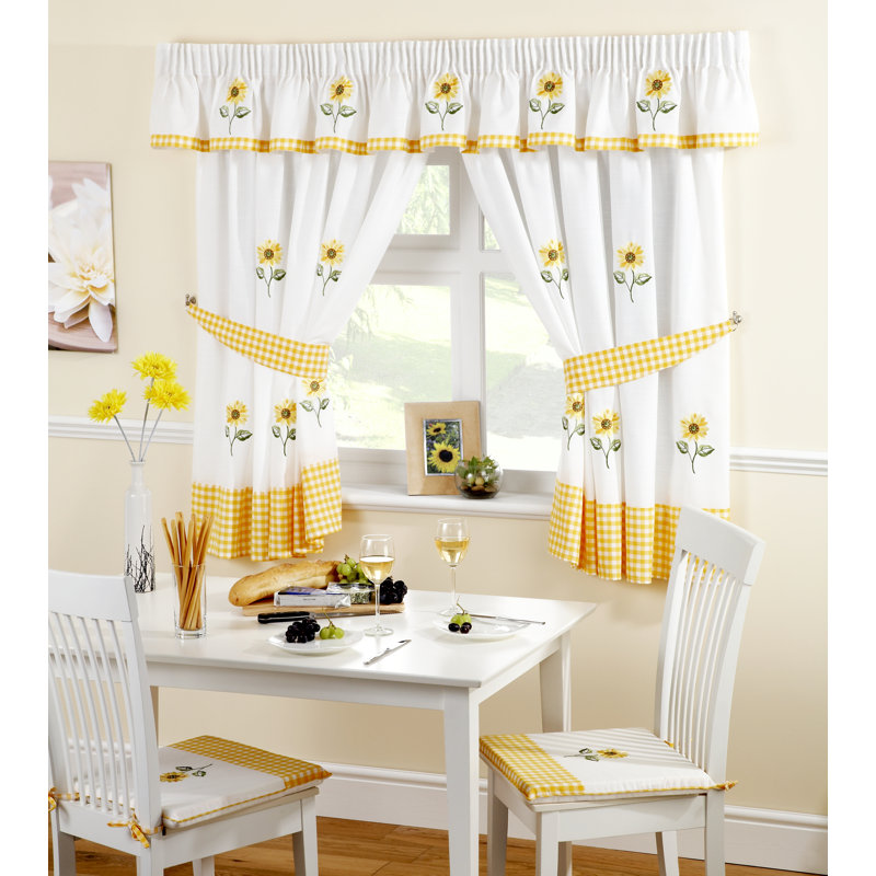 Joachim 5 Piece Sunflower Kitchen Curtain and Pelmet Set, 117cm W x 107cm L