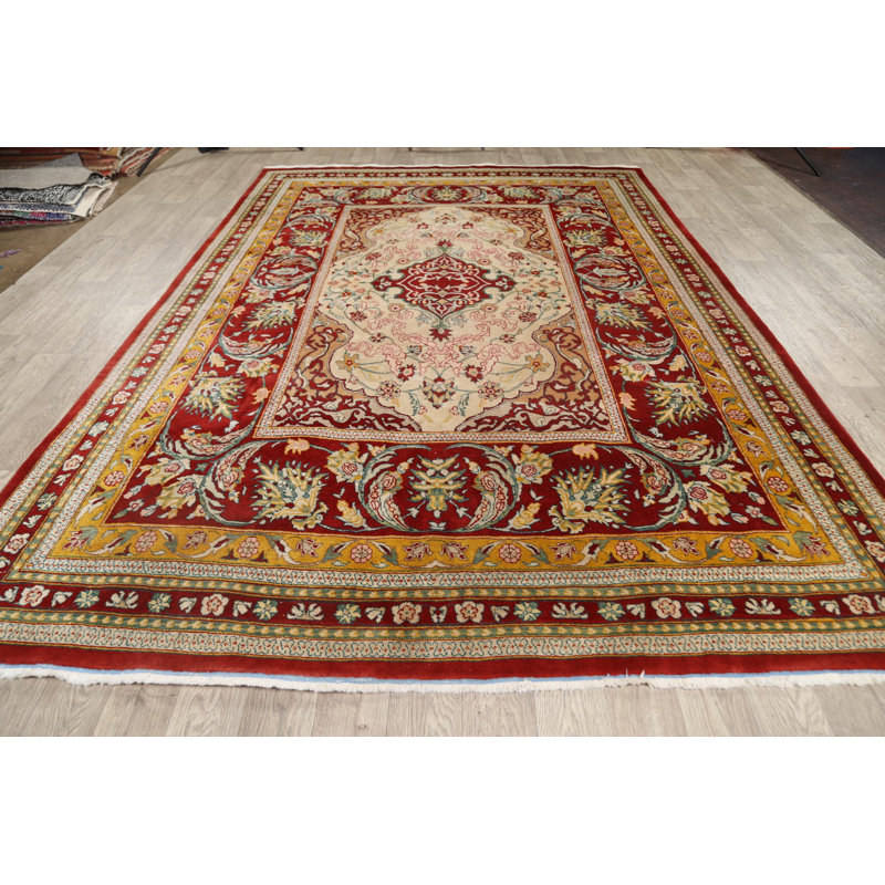 Tapis unique en laine noué à la main de style années 1970 de 8 pi x 11 pi 4 po Brahmjot