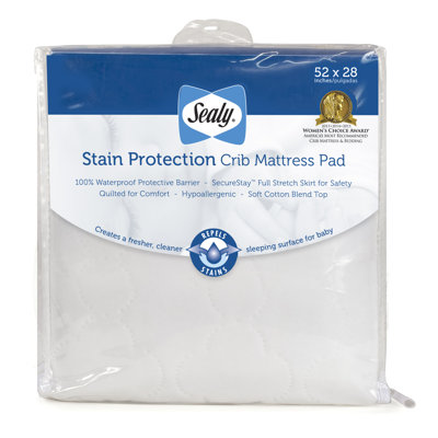 Sealy Baby Stain Protection Waterproof Fitted Baby Crib Mattress Protector, 52x28"