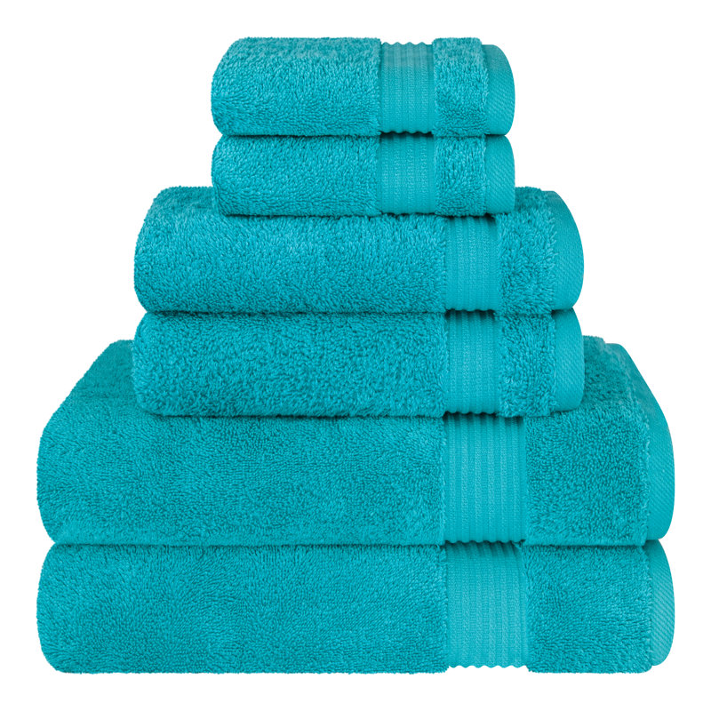 Ensemble de serviettes de bain luxueuses 100% coton turque 6 pièces, très doux et absorbant, Bleu aqua