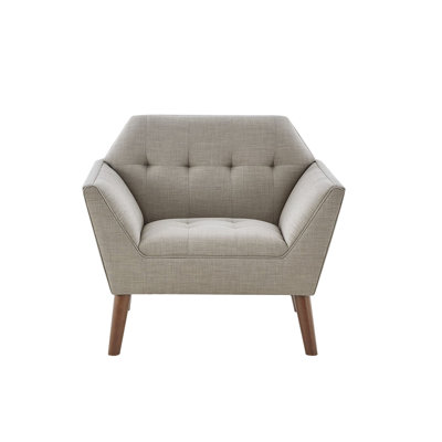 Méridienne de style Mid-Century avec accoudoirs et capitonnage à boutons, pieds en bois de pacanier massif, l 37 po x P 29,5 po et H 31,5 po