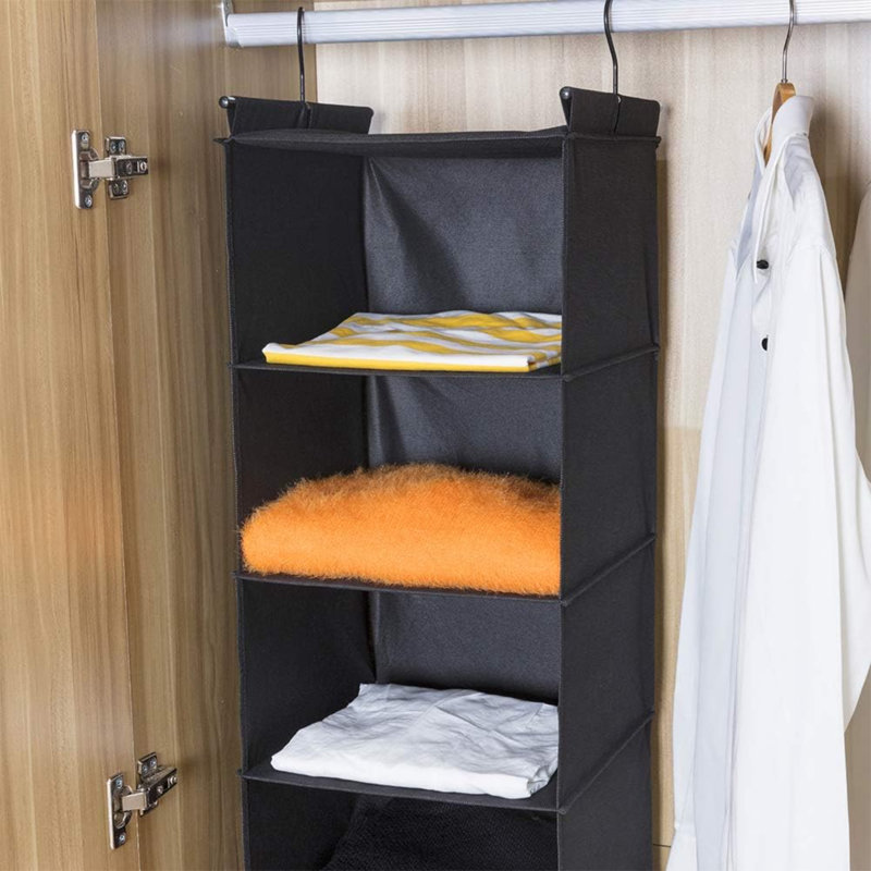 6 Tier Shelf Hanging Closet Organizer, Closet Hanging Shelf With 2 Sturdy Hooks For Storage, Foldable, Black