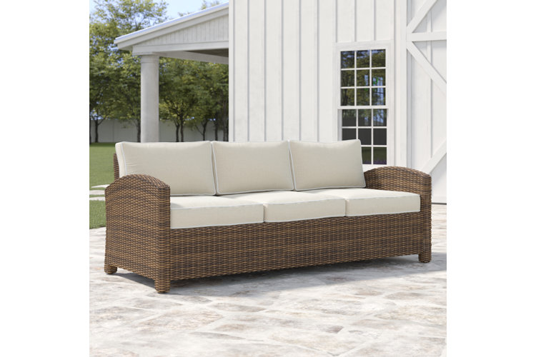 Aileana 80.5" Wide Outdoor Wicker Patio Sofa with Cushions