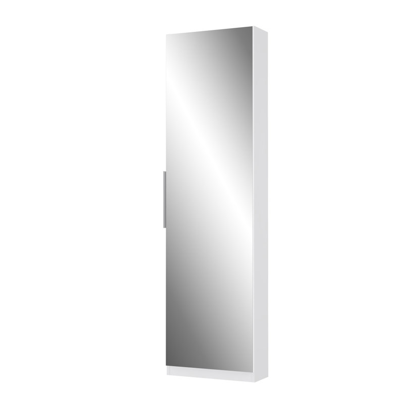 Amber Tall Mirrored Up To 20 Pair Shoe Storage Cabinet, White