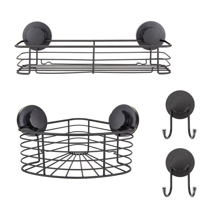 Suction Shower Caddy With 4 Hooks, Bathroom Shower Basket Wall