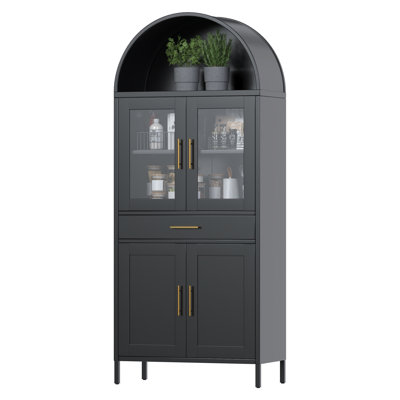 30.7 In. W×72.8 In. H×15.4 In. D 2-shelf and 1-drawer Metal Display Cabinet,Modern Freestanding Arched Cabinet, Antique Cabinets,Porcelain Cabinets,Bo by Red Barrel Studio