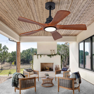Ventilateurs de plafond de 42 pouces avec lumières et télécommande, ventilateur de plafond extérieur pour patio, ventilateur de plafond noir avec lumières pour chambre à coucher, moteur à courant continu silencieux, 5 pales en bois massif à intensité variable