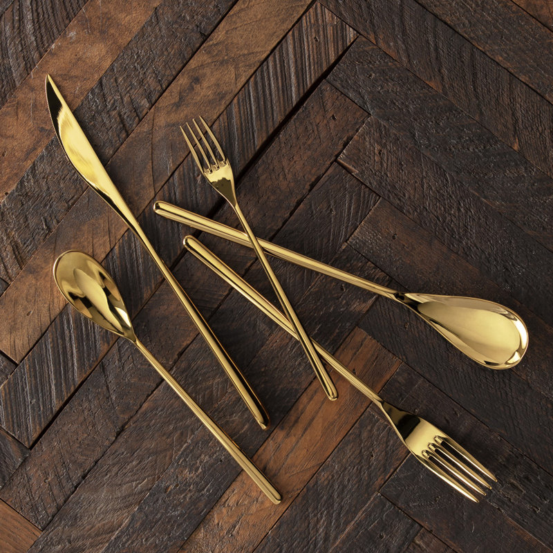 Fortessa Dragonfly 18/10 Stainless Steel 20 Piece Flatware Set (Service for 4), Gold