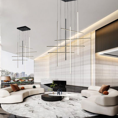 Jakie 8 - Light Modern Chandelier Long Hanging Pendant for High Ceiling with Remote Dimming