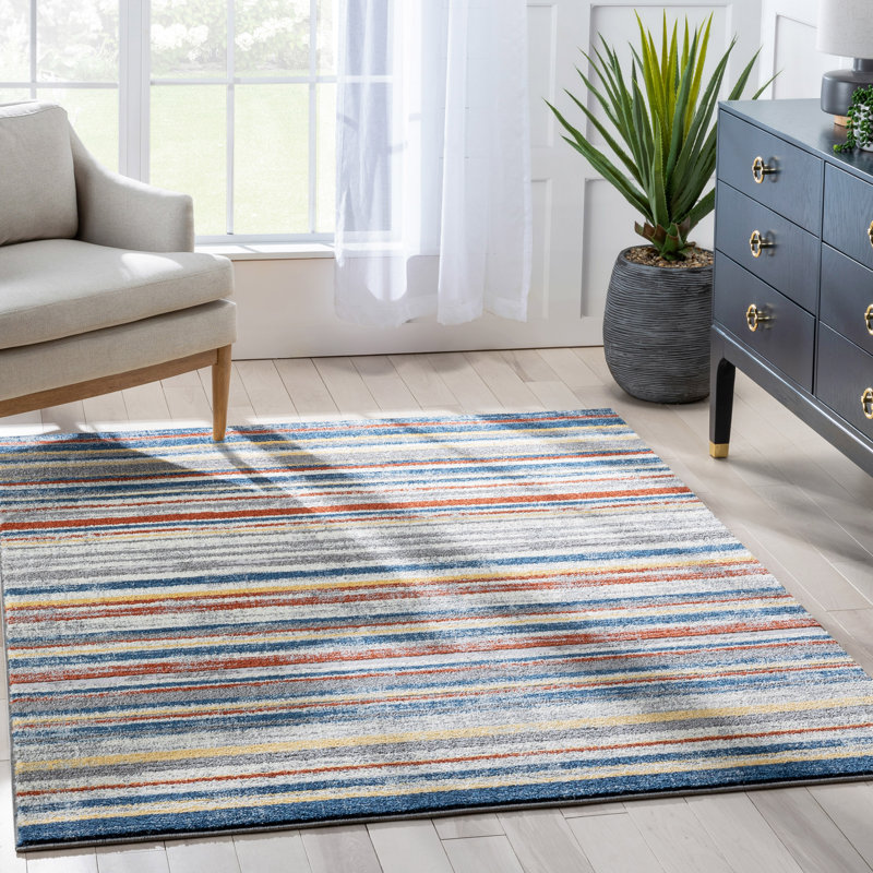 Leona Striped Synthetic Area Rug, Rectangle 120 x 160cm