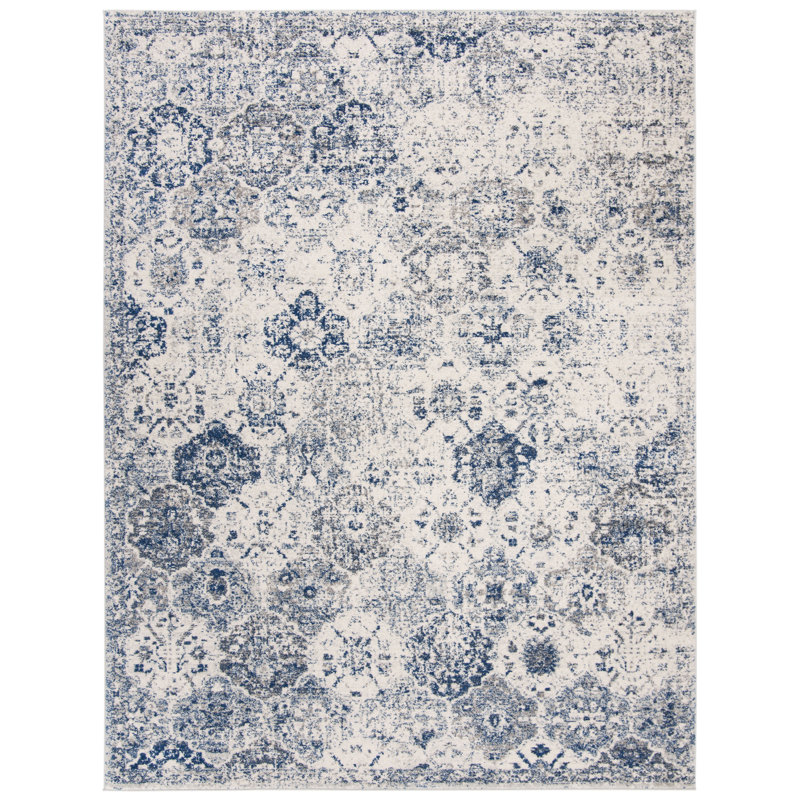 Harty Oriental White/Royal Blue Area Rug, Rectangle 4' x 6'