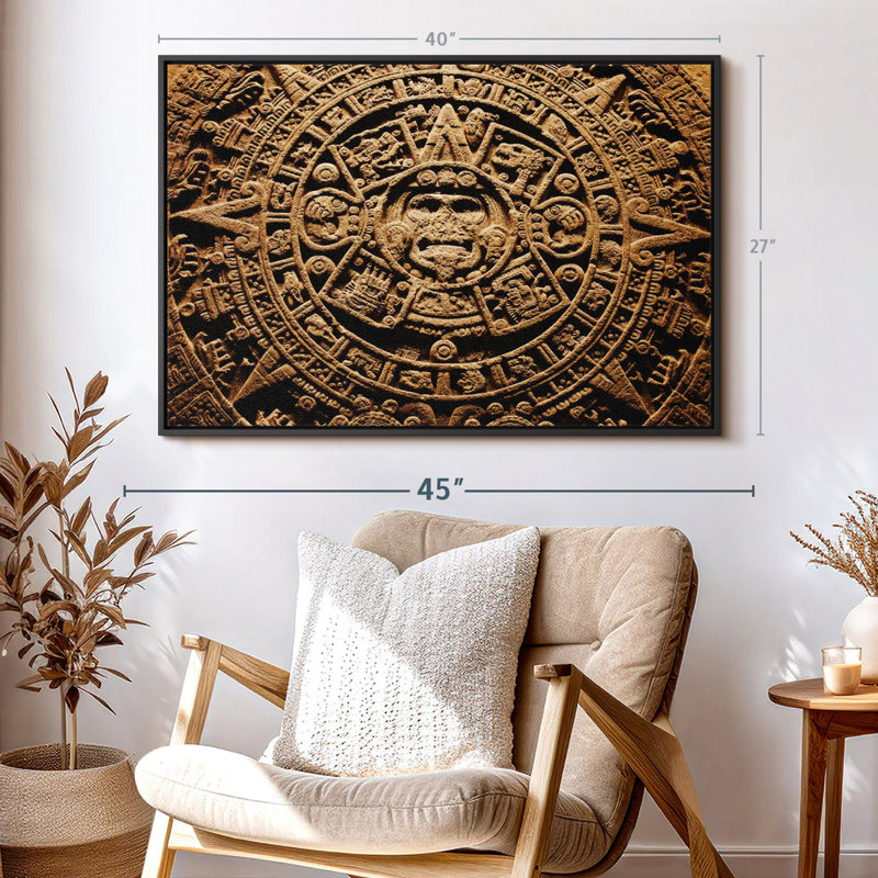 "Calendrier antique aztèque, art mural", H 27 po x l 40 po