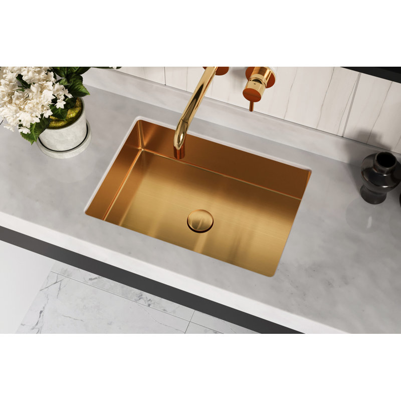 Lavabo de salle de bain encastrable en acier inoxydable 19,69 po x 13,86 po Badeloft ES-UB-03-BG, Or brossé