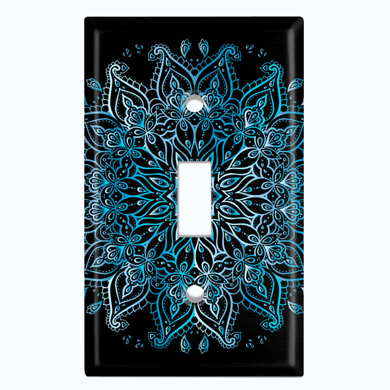 Couvercle de prise de courant en métal (flocon de neige bleu sarcelle mandala - bascule simple)