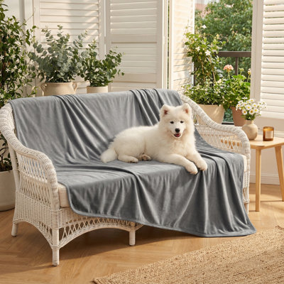 Reversible Pet Bed Blanket. 100% Water-Resistant. Made of Velvet. Exceptionally Soft. For Sofas and Beds. Dimensions: 40x60 Inches. Color Combination: Light Grey and Grey.