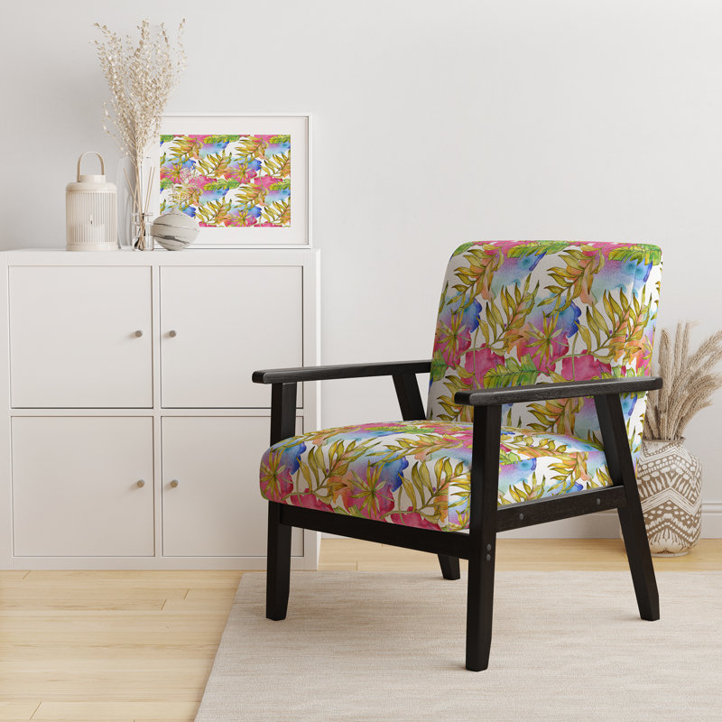 Chaise d'appoint rembourrée Mid-Century Macaella - Tropical Foliage IV