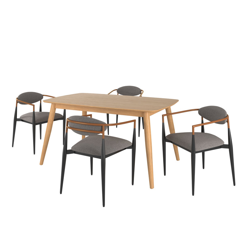 Ensemble de salle à manger Clancy Mid-Century, H 29,33 po x L 59,06 po x l 35,44 po, Naturel, Gris